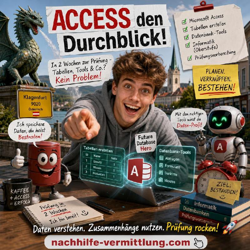Nachhilfe Access, Microsoft Access, Datenbanken, Tabellenerstellung, Datenbank-Tools, Informatik Klagenfurt